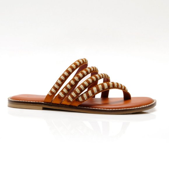 🎉LAST CHANCE🎉 FREE PEOPLE Beatrice Beaded Flat Sandals / Bronzer/Natural Combo - Picture 7 of 14